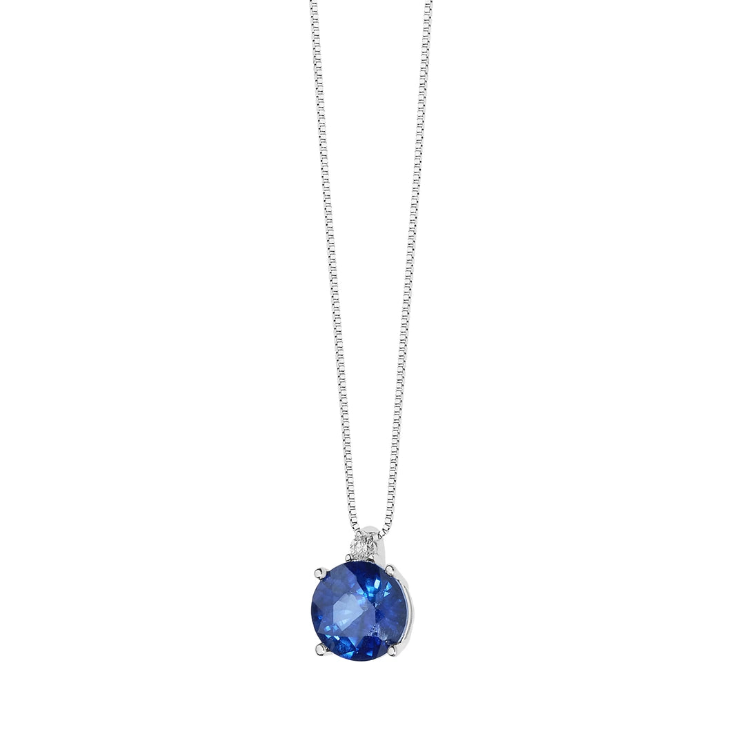Collana Comete Gioielli Oro Bianco 18k Diamante e Zaffiro Blu Tondo GLB 1388