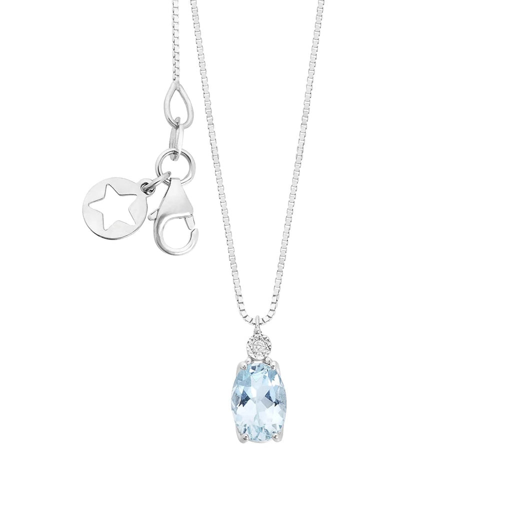 Collana Comete Gioielli Oro Bianco 375‰ Diamante e Acquamarina Ovale KGLQ 001