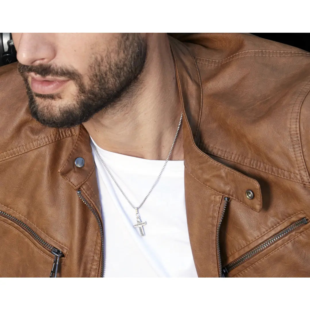 Collana Comete Uomo Acciaio PVD Rosè e Spinelli Neri UGL 521
