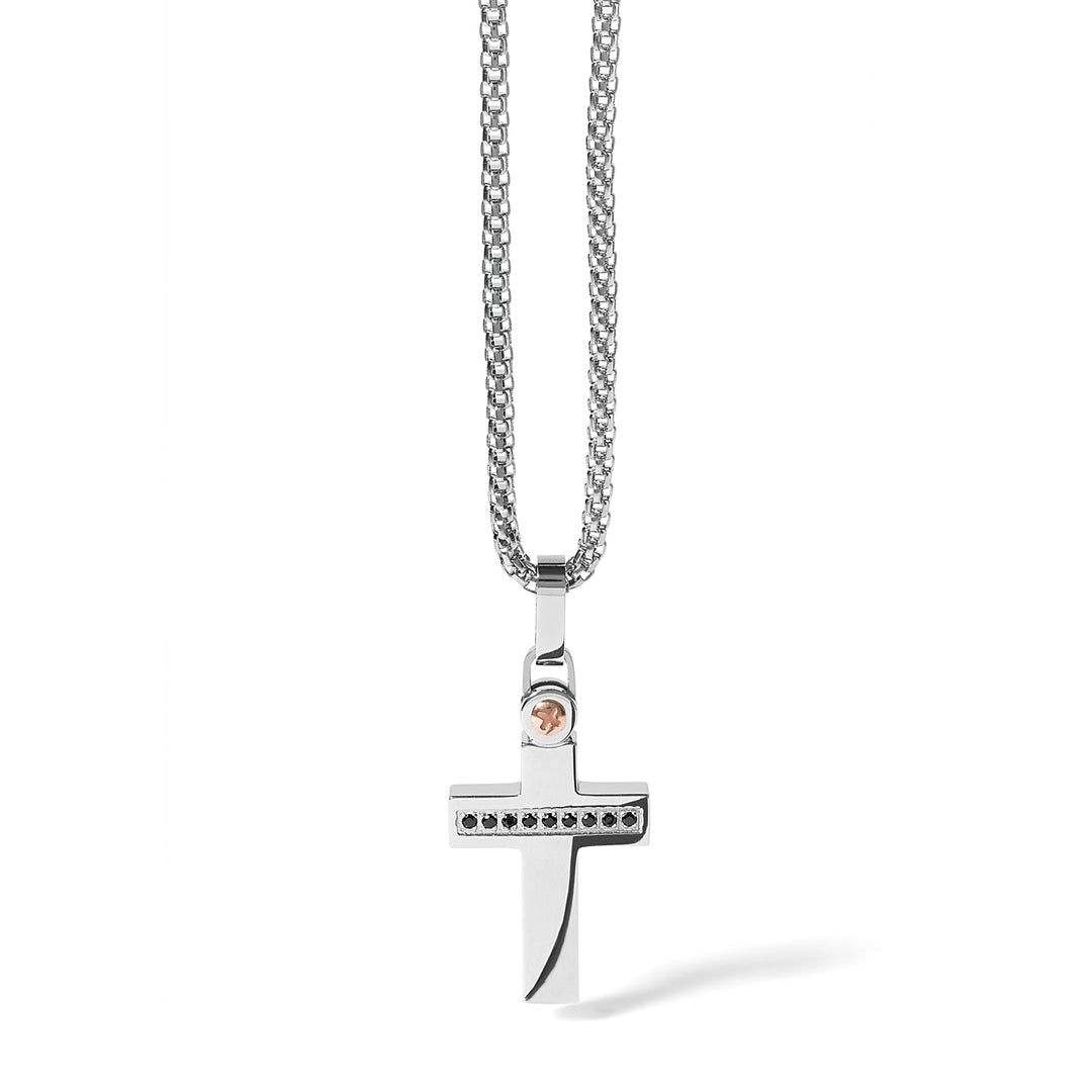 Collana Comete Uomo Acciaio PVD Rosè e Spinelli Neri UGL 521