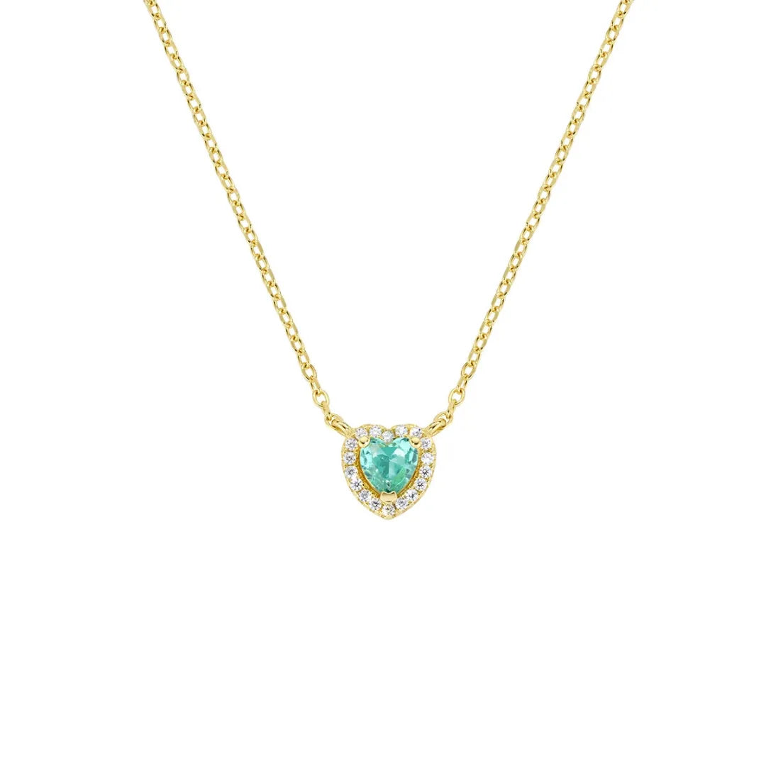 Collana Dolce Cuore Verde Acqua in Argento Dorato CLTICUGVAZ