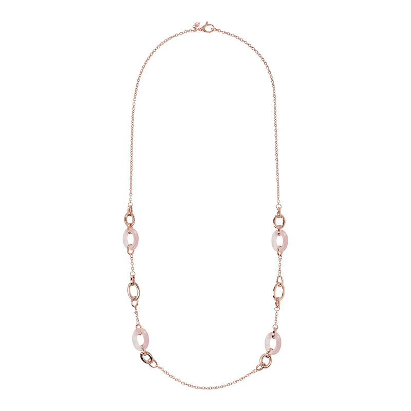 Collana Gioiello Lunga Maglie Ovali Quarzo Rosa Bronzallure WSBZ01622.RQ