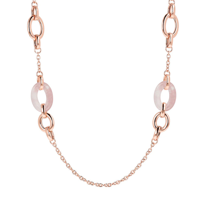 Collana Gioiello Lunga Maglie Ovali Quarzo Rosa Bronzallure WSBZ01622.RQ