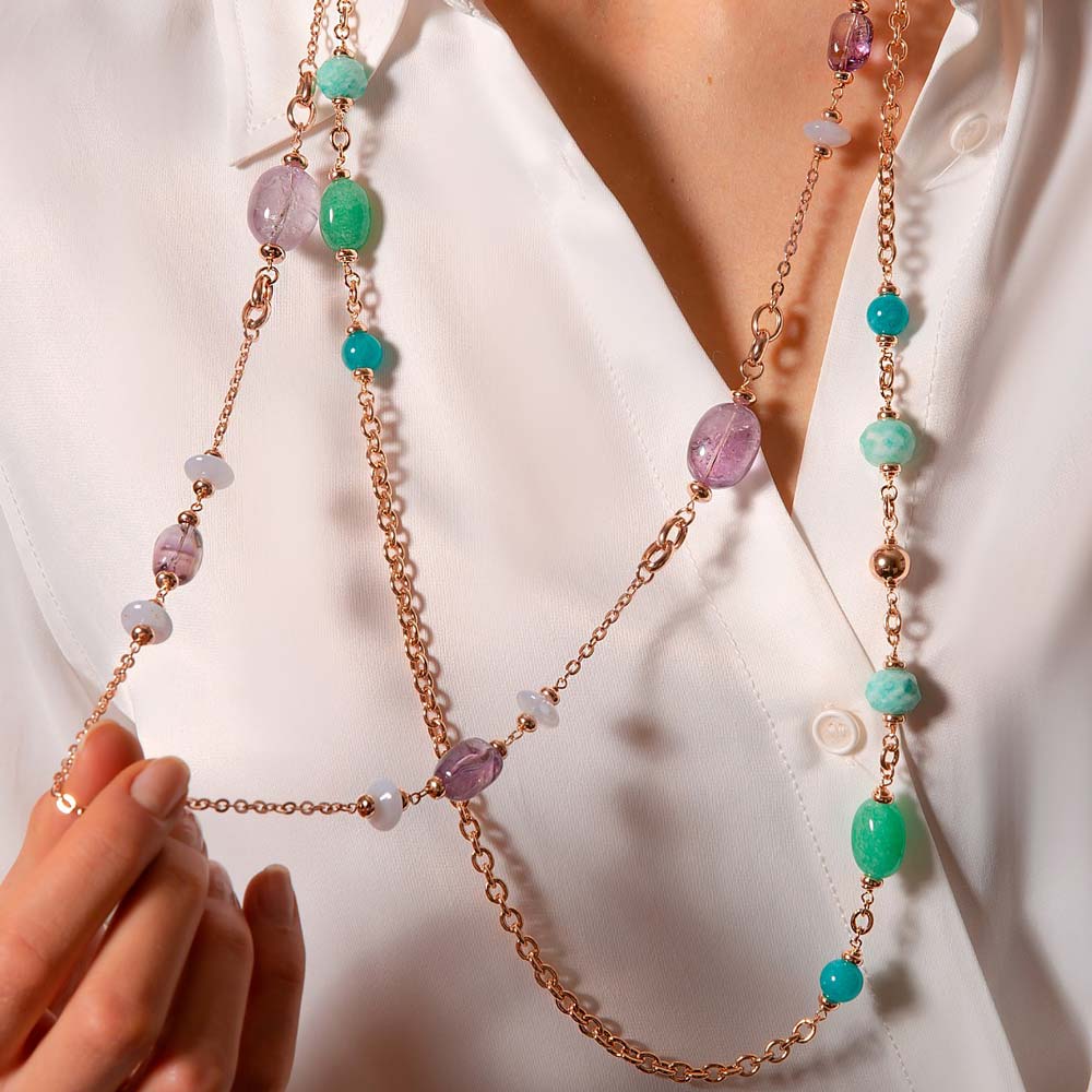 Collana Gioiello Lunga Rondelle Pietre Verdi Bronzallure WSBZ02276.FL