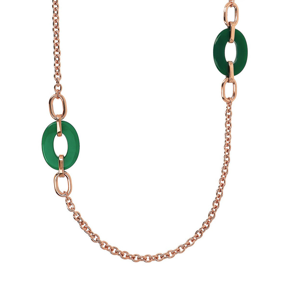 Collana Gioiello Rolo Maglie Traforate Agata Verde Ovale Bronzallure WSBZ02172.GAG