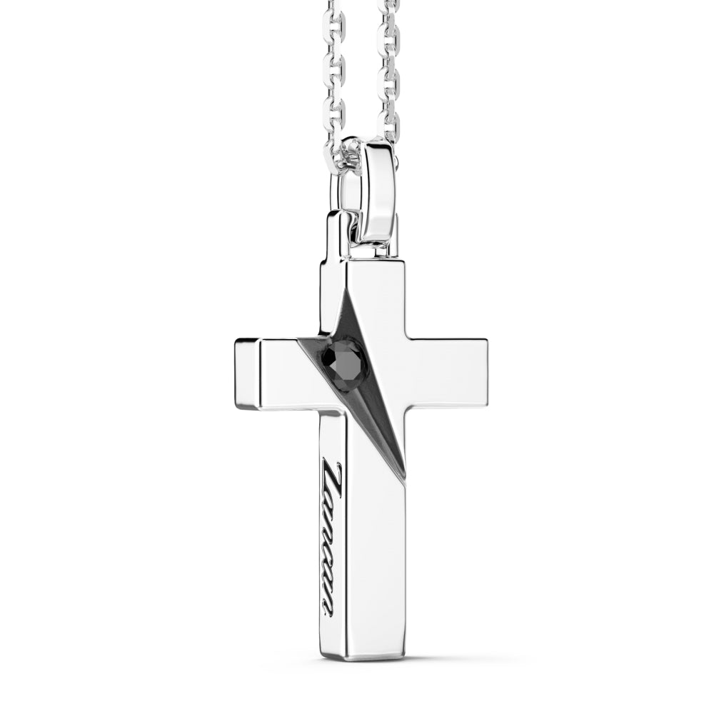 Collana Gioiello Pendente Croce Argento 925‰ e Spinello Nero Zancan EXC541