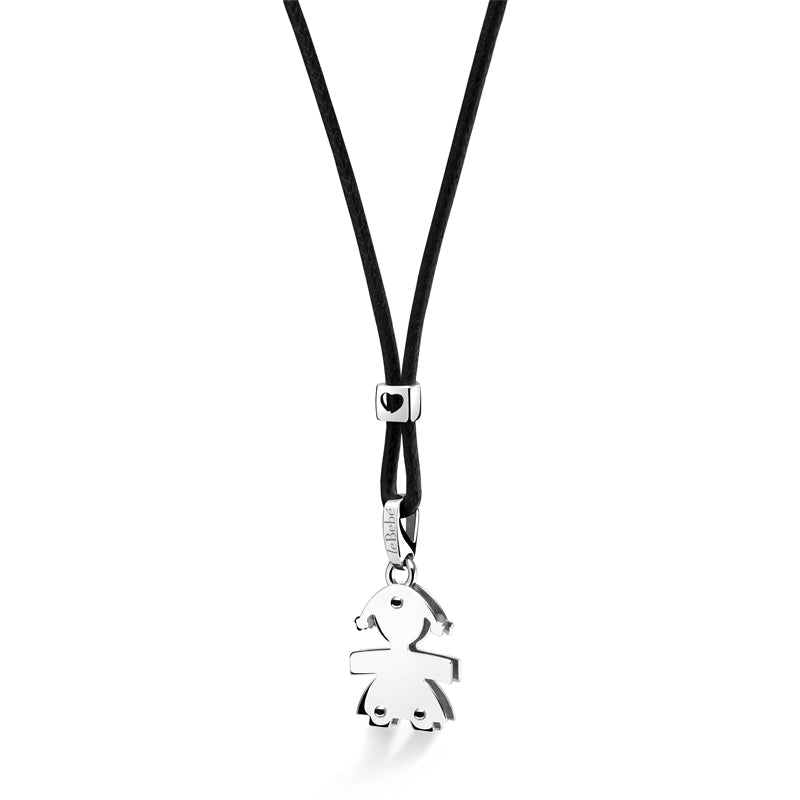 Collana I Classici Ciondolo Bimba Oro Bianco 375‰ Cordino Nero LeBebé LBB008-N