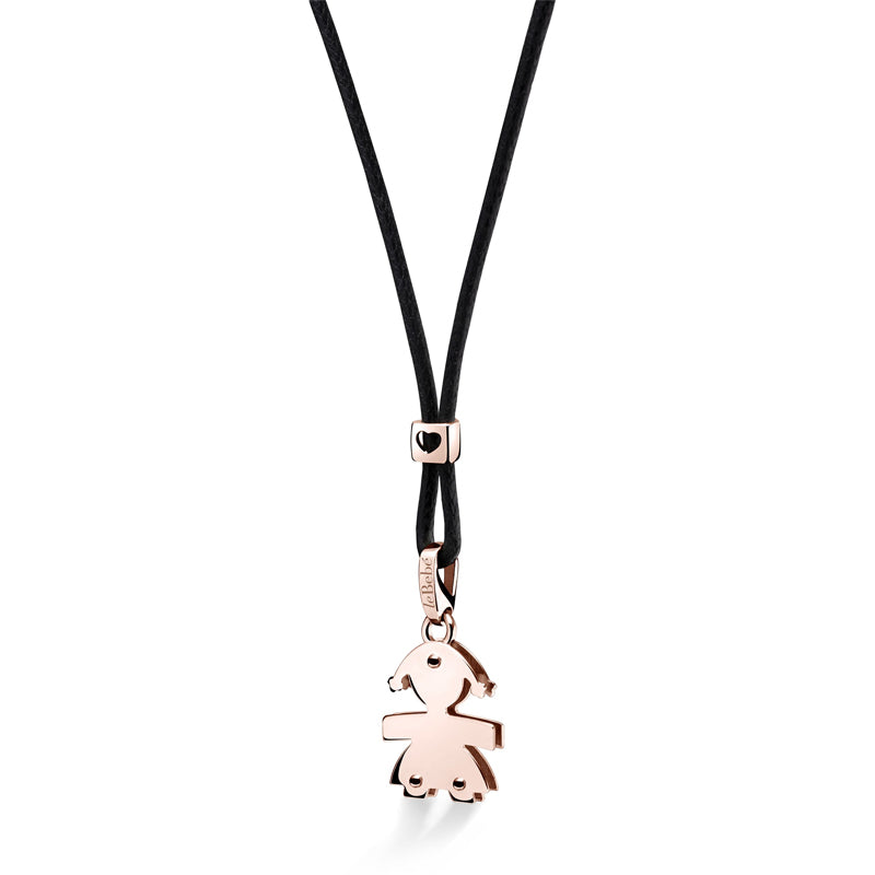 Collana I Classici Ciondolo Bimba Oro Rosa 375‰ Cordino Nero LeBebé LBB043-N