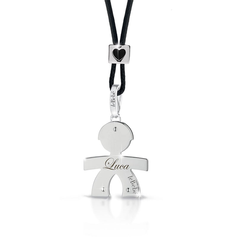 Collana I Classici Ciondolo Bimbo Oro Bianco 375‰ Cordino Nero LeBebé LBB002-N