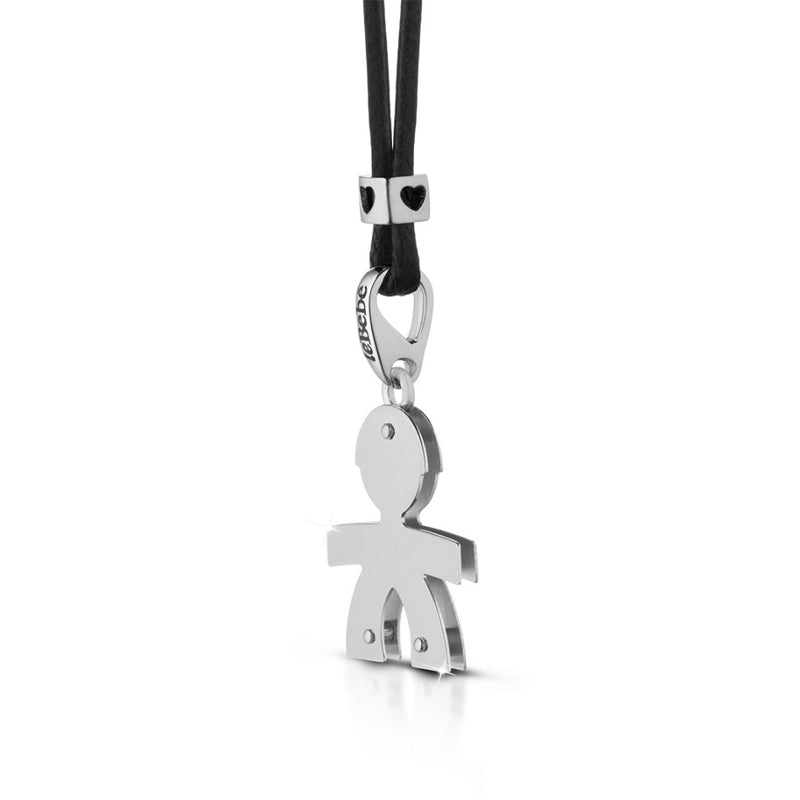 Collana I Classici Ciondolo Bimbo Oro Bianco 375‰ Cordino Nero LeBebé LBB002-N
