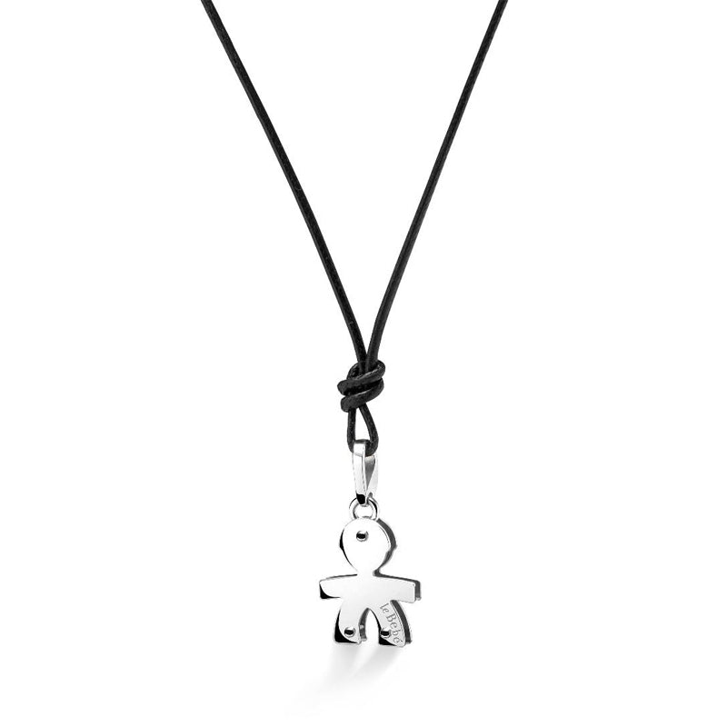 Collana I Classici Ciondolo Bimbo Oro Bianco 375‰ Diamanti Cordino Nero LeBebé LBB061