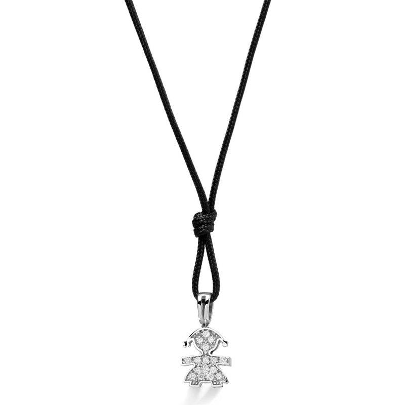 Collana I Preziosi Bimba Oro Bianco 750‰ Diamanti Cordino Nero LeBebé LBB543/F