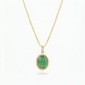Collana Medaglia Miracolosa in Argento 925 placcato oro 18kt con Smalto verde e Zirconi CLMIPUSMGV