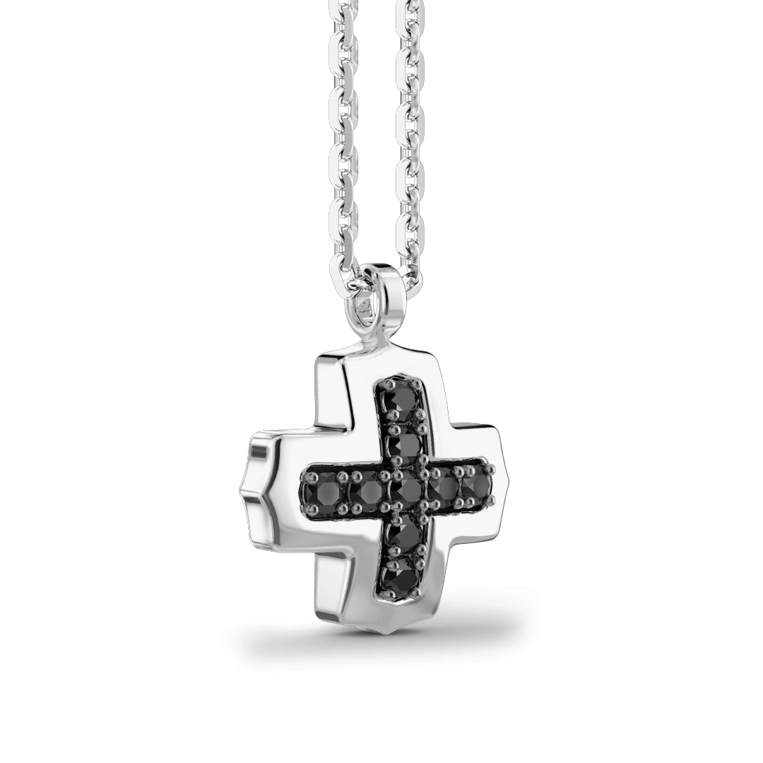 Collana Zancan Argento 925 Croce Greca e Spinelli Neri EXC439
