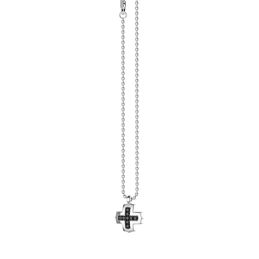 Collana Zancan Argento 925 Croce Greca e Spinelli Neri EXC439