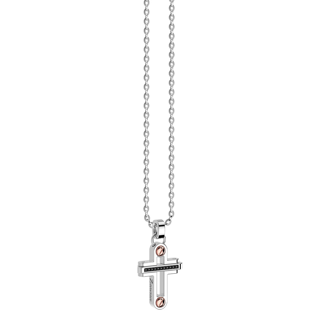 Collana Zancan Argento 925 Rosè Croce e Spinelli Neri EXC443R