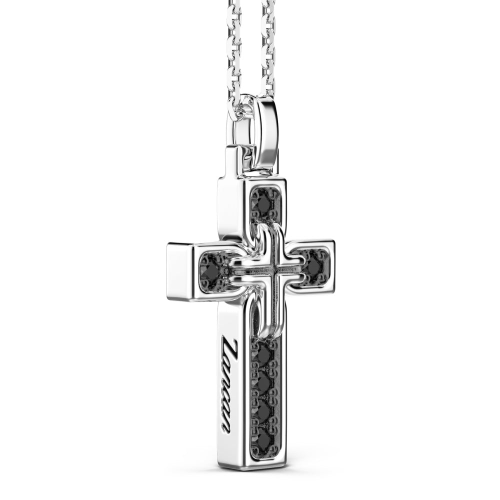 Collana Gioiello Argento 925‰ Croce e Pietre Nere Zancan ESC011