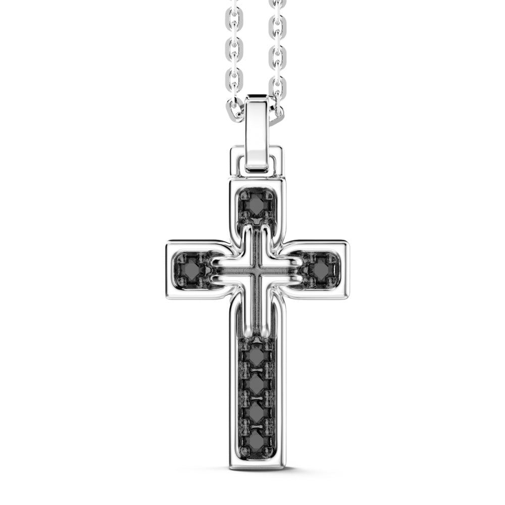 Collana Gioiello Argento 925‰ Croce e Pietre Nere Zancan ESC011