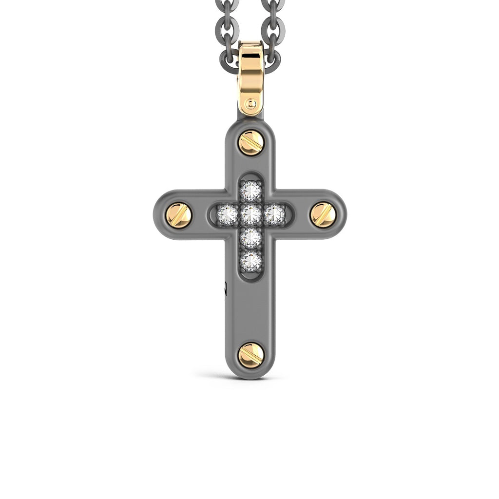 Collana Zancan Croce Titanio Doratura e Diamanti Bianchi ETC251G