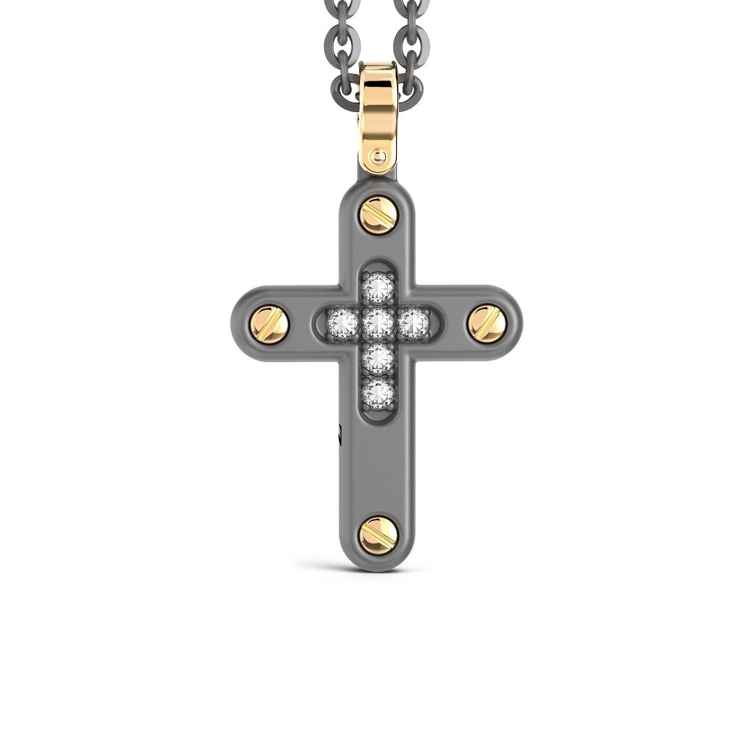 Collana Zancan Croce Titanio Doratura e Diamanti Bianchi ETC251G