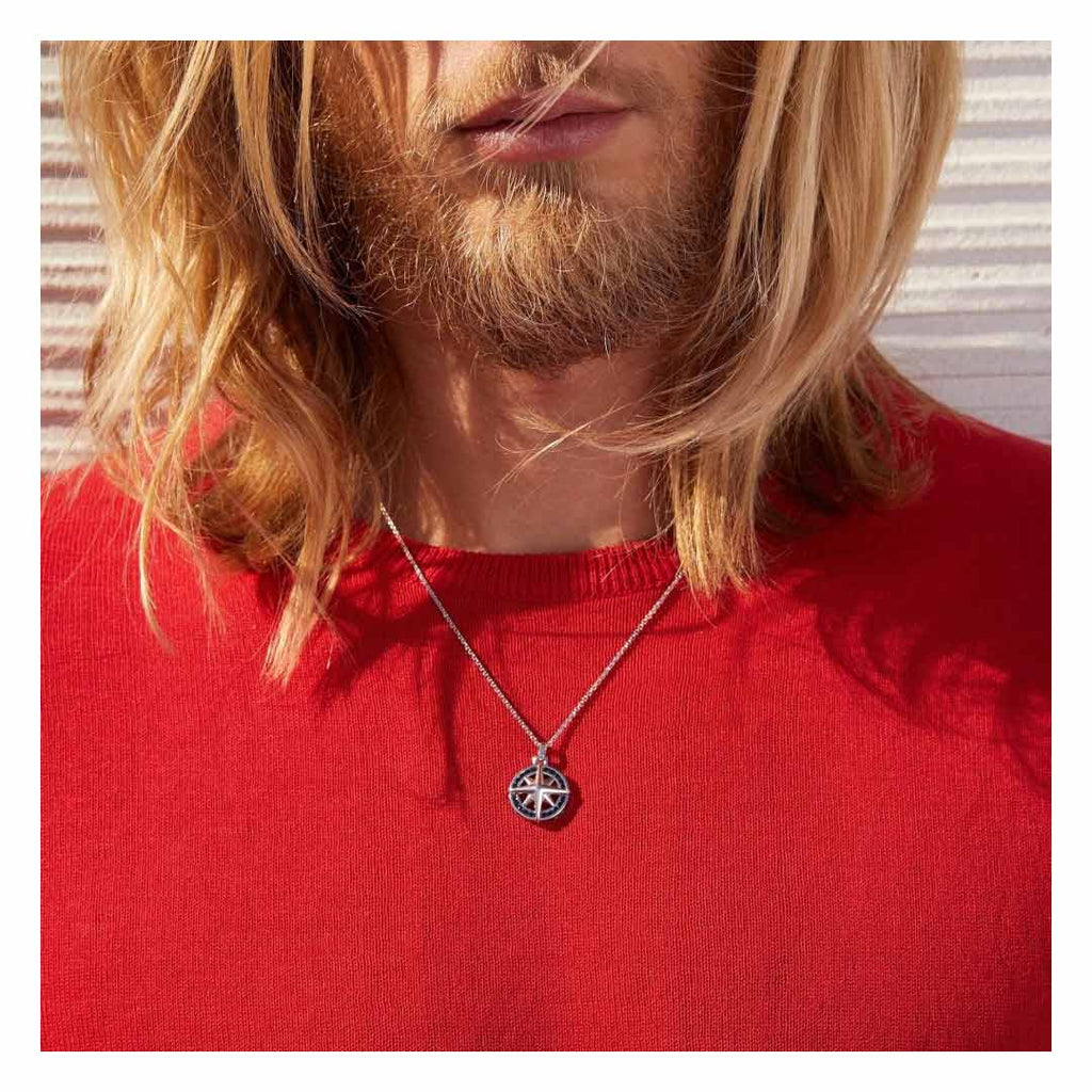 Collana Zancan Rosa dei Venti Argento e Pietre Nera