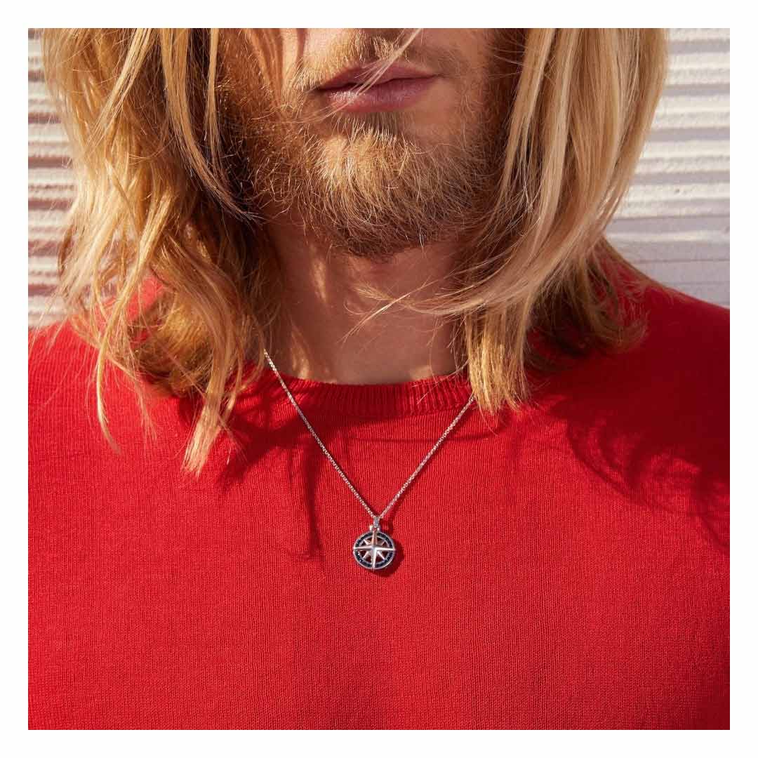 Collana Zancan Rosa dei Venti Argento e Pietre Nera