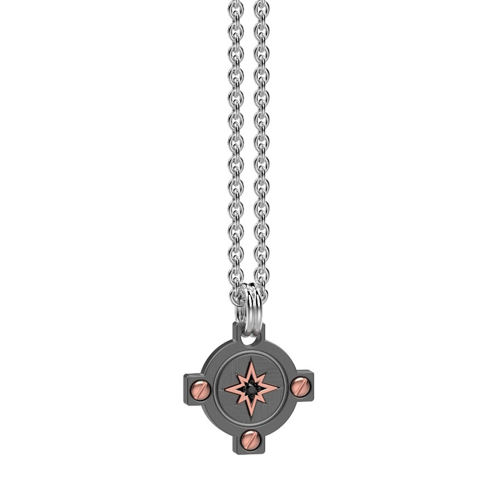 Collana Zancan Rosa dei Venti Titanio Rosè e DiamantiNeri ETC128R-B
