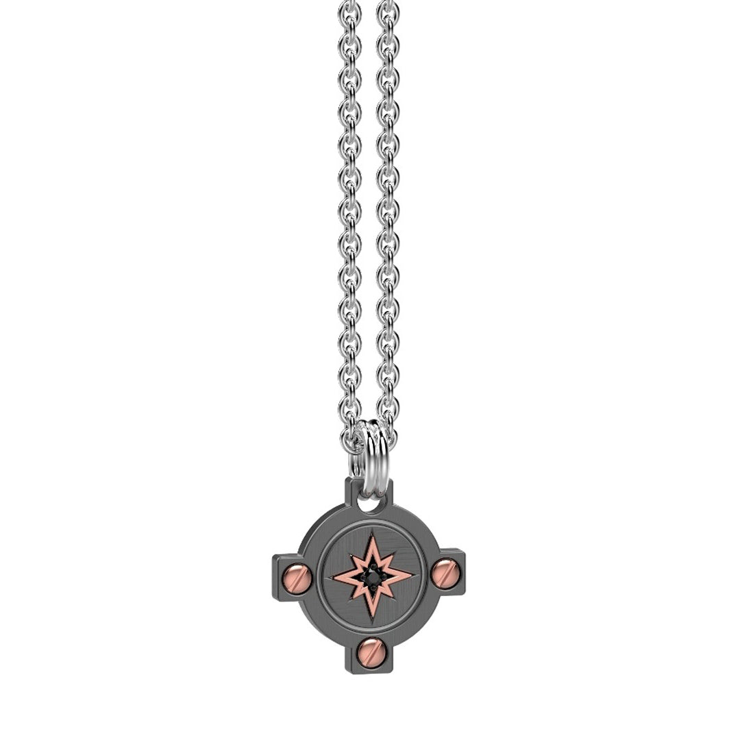 Collana Zancan Rosa dei Venti Titanio Rosè e DiamantiNeri ETC128R-B