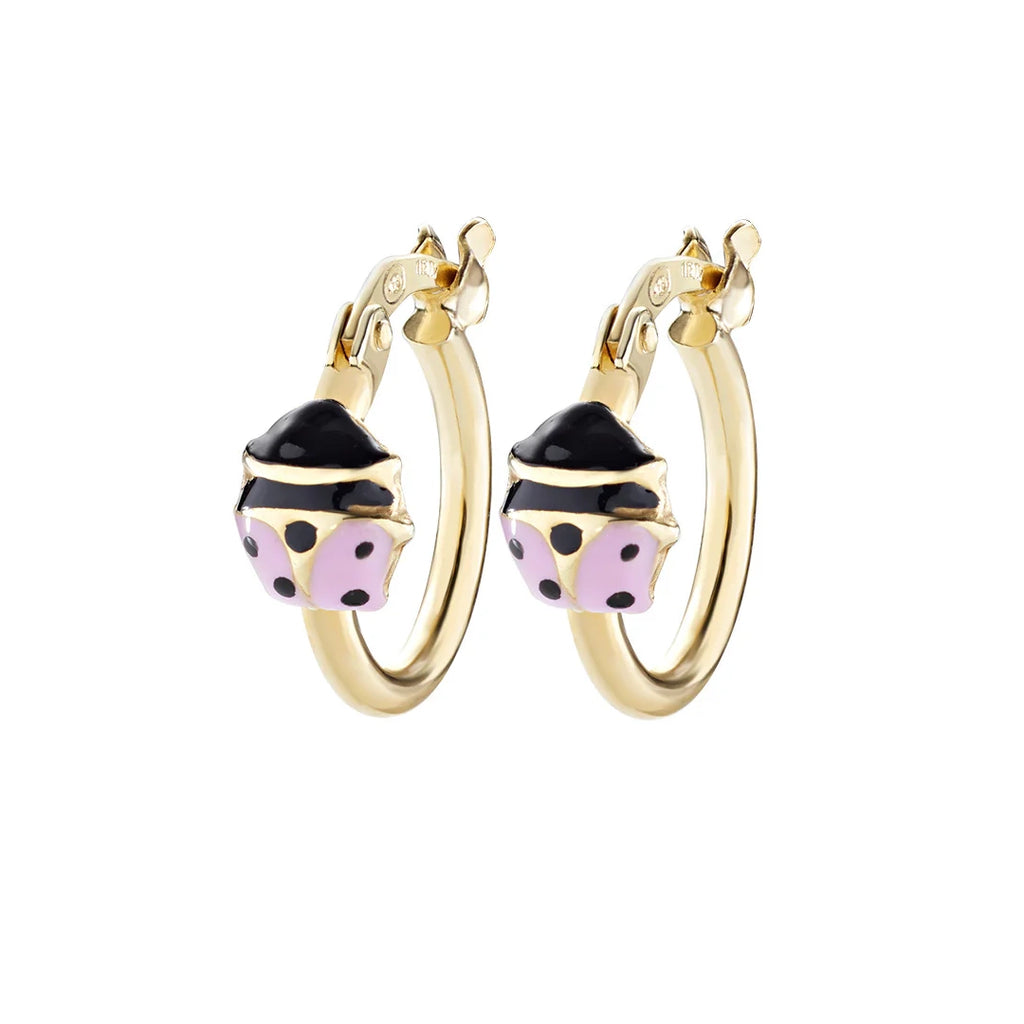 Orecchini Amen a Cerchio Bambina Coccinelle Rosa Argento 925 Dorato ORJCOGRO1