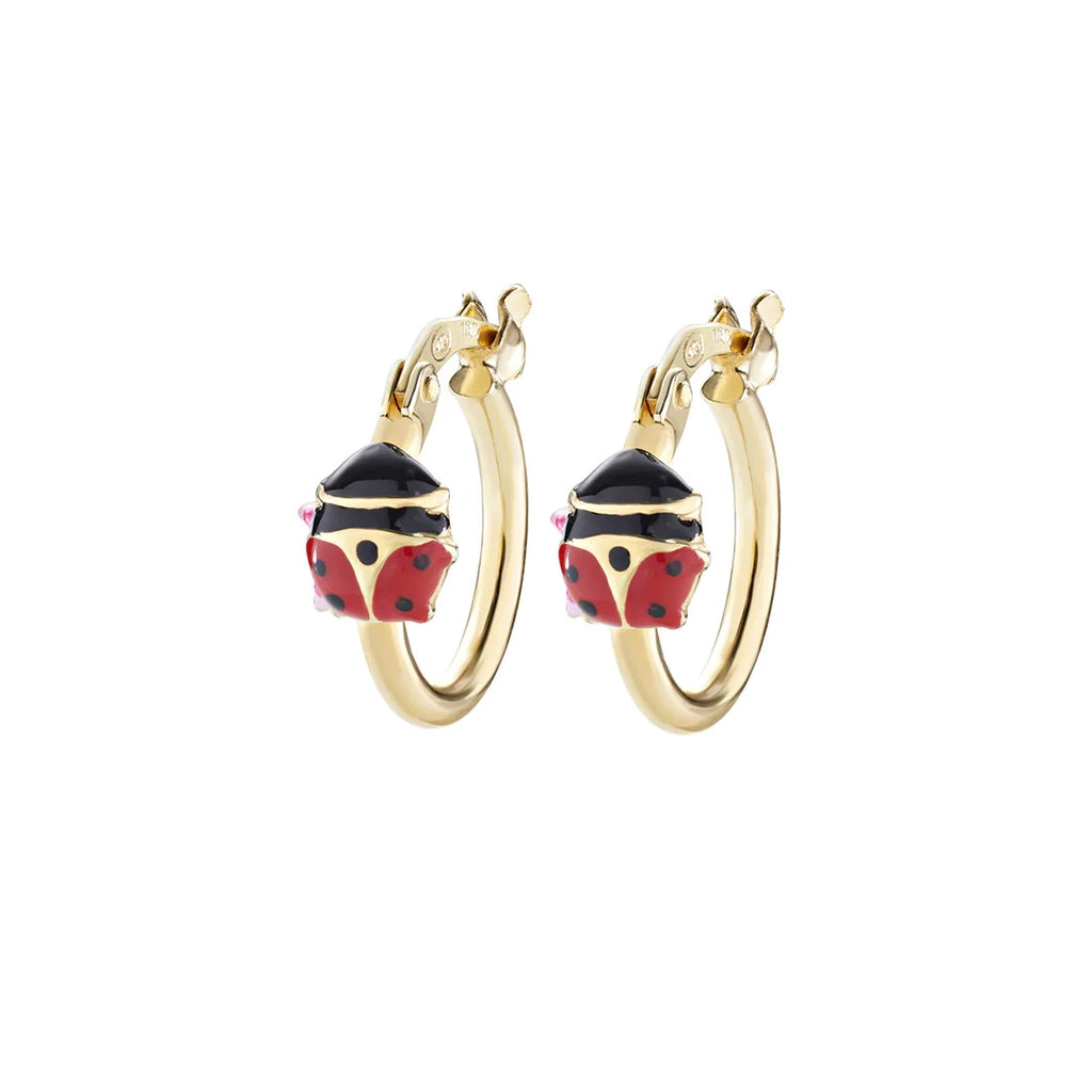 Orecchini Amen a Cerchio Bambina Coccinelle Rosse Argento 925 Dorati ORJCOGR1