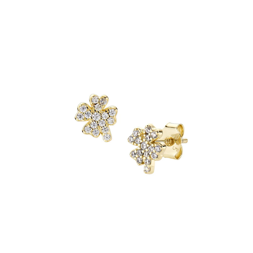 Orecchini Amen Mini Quadrifoglio Pavé Argento 925 Dorati ORQUPGBZ3