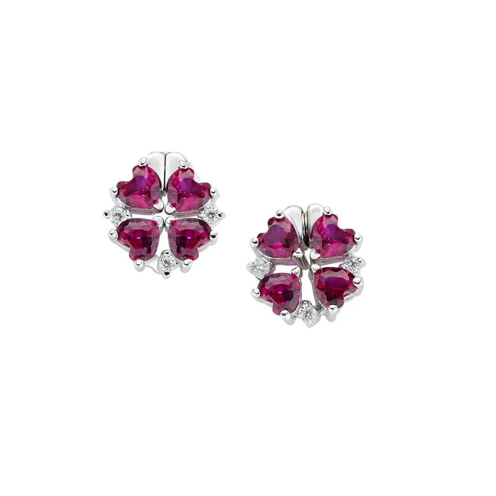 Orecchini Amen Quadricuore Magnetico Zirconi Rossi Argento 925 EMHBR