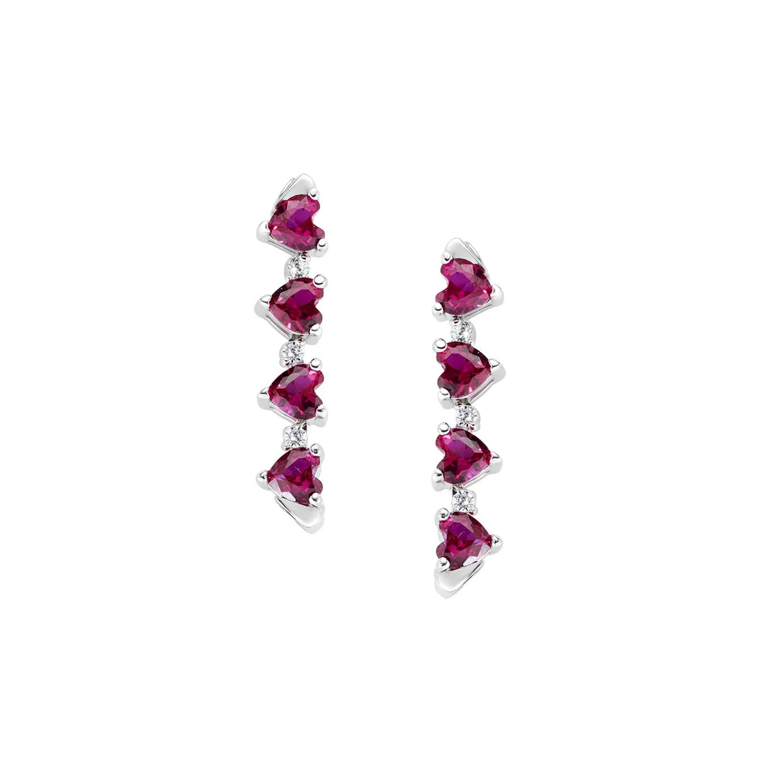 Orecchini Amen Quadricuore Magnetico Zirconi Rossi Argento 925 EMHBR