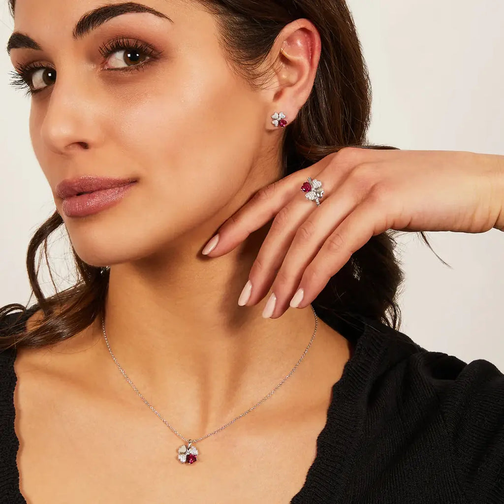 Orecchini Amen Quadricuore Rossi in Argento 925 con Zirconi EQUSBR