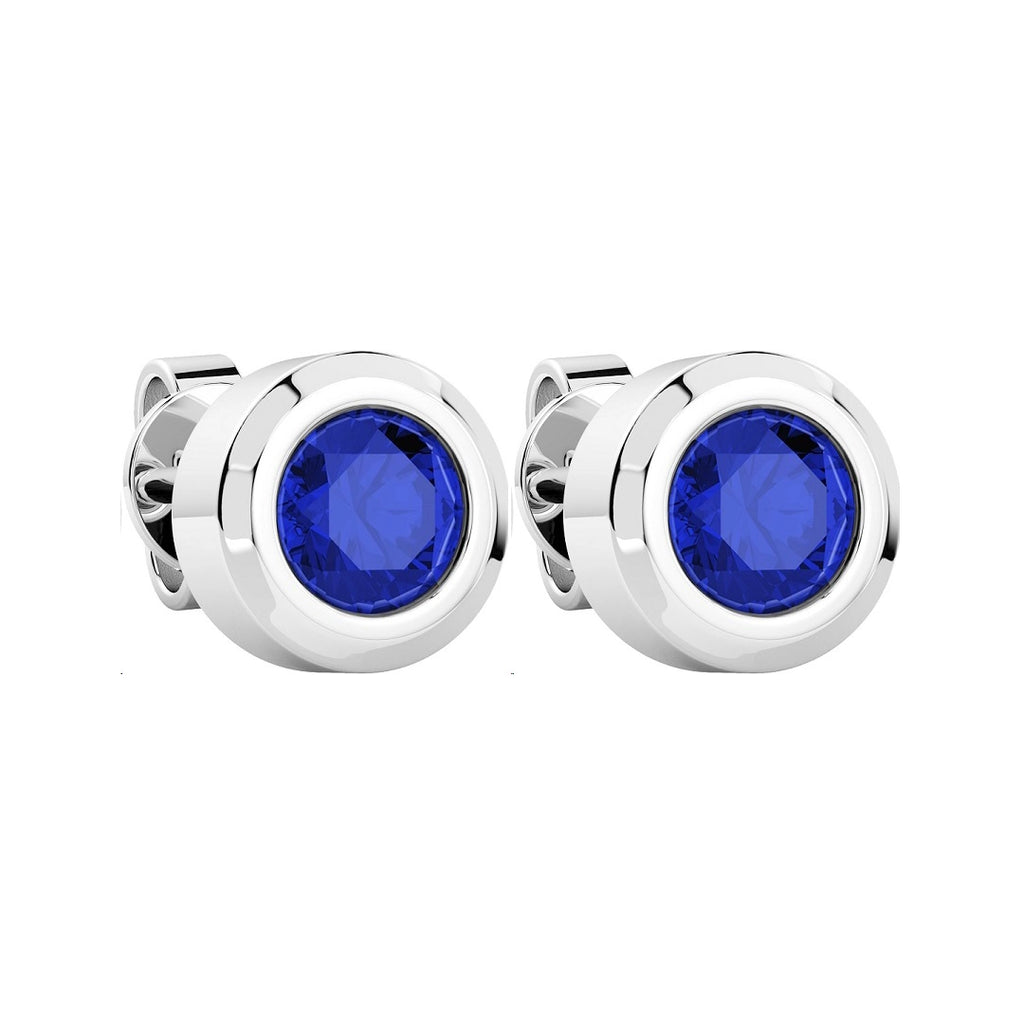 Orecchini Bottone Zancan Argento 925 Rodiato e Spinelli Blu ESO011-BL