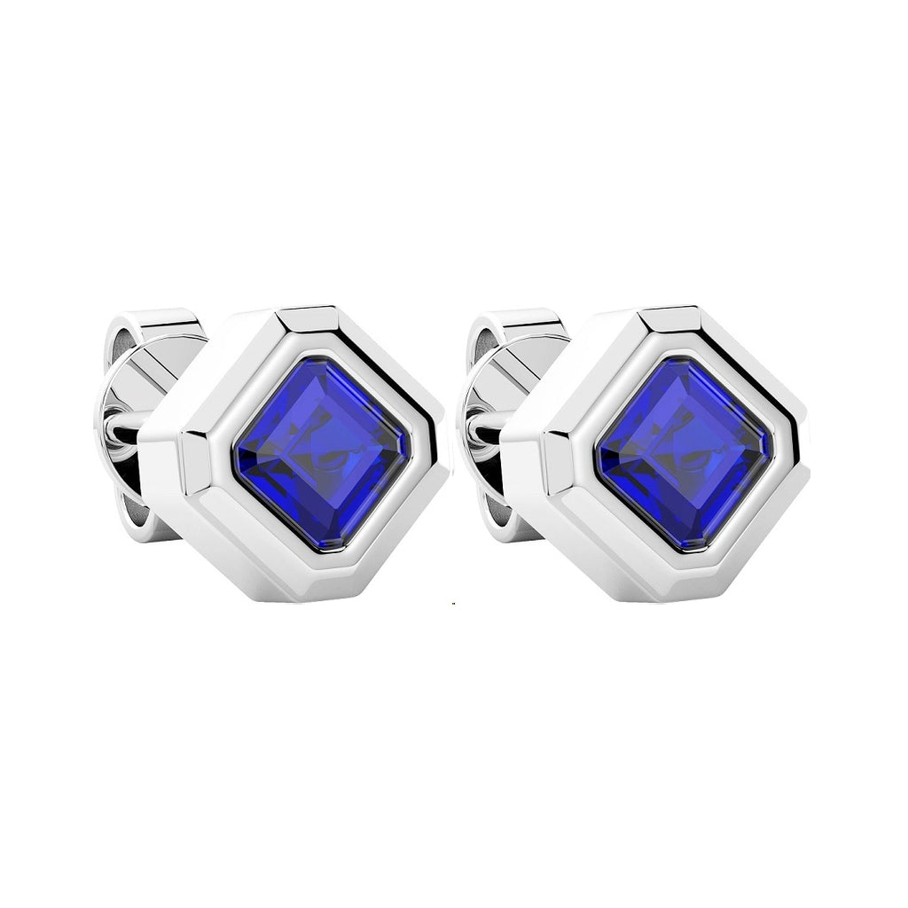 Orecchini Bottone Zancan Argento 925 Rodiato e Spinelli Blu ESO012-BL