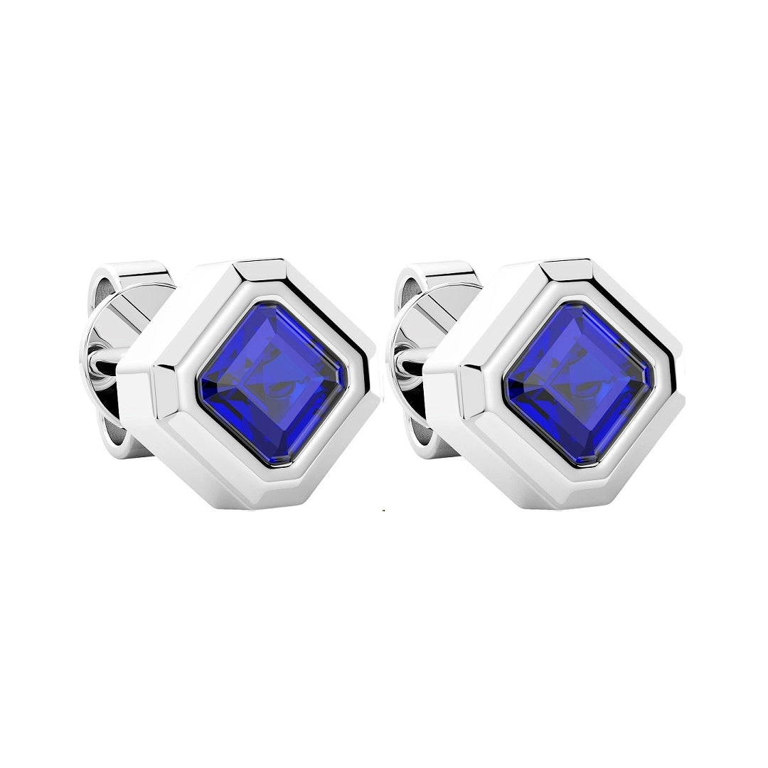 Orecchini Bottone Zancan Argento 925 Rodiato e Spinelli Blu ESO012-BL