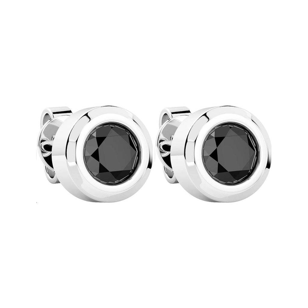 Orecchini Bottone Zancan Argento 925 Rodiato e Spinelli Neri ESO011-NE