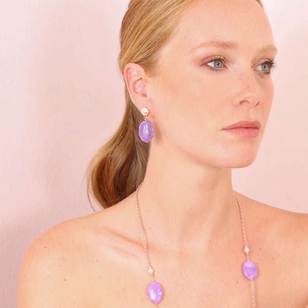 Orecchini Bronzallure in Lega Golden Rosé con Ametista Lavanda e Perle Rosa WSBZ02158.LAVENDER