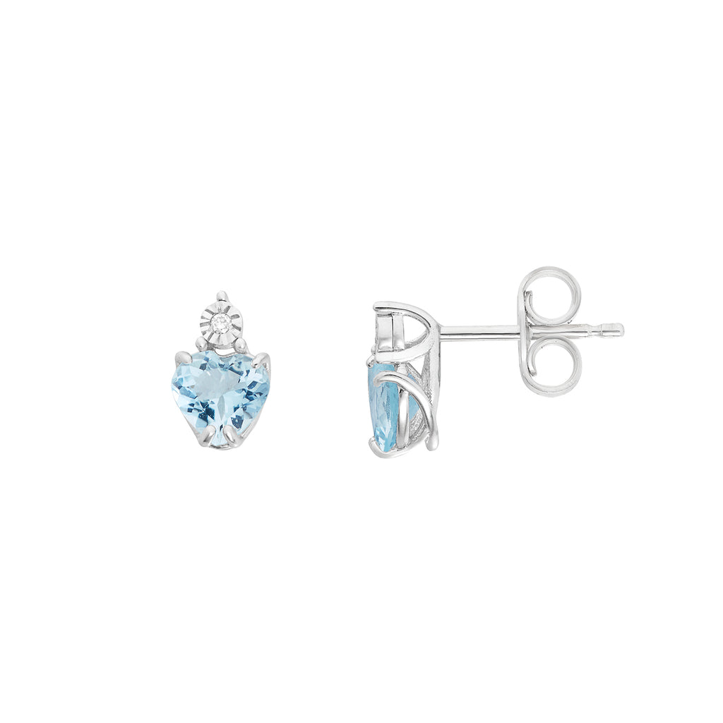 Orecchini Comete Gioielli Oro Bianco 375‰ Diamanti e Acquamarina Cuore KORQ 003