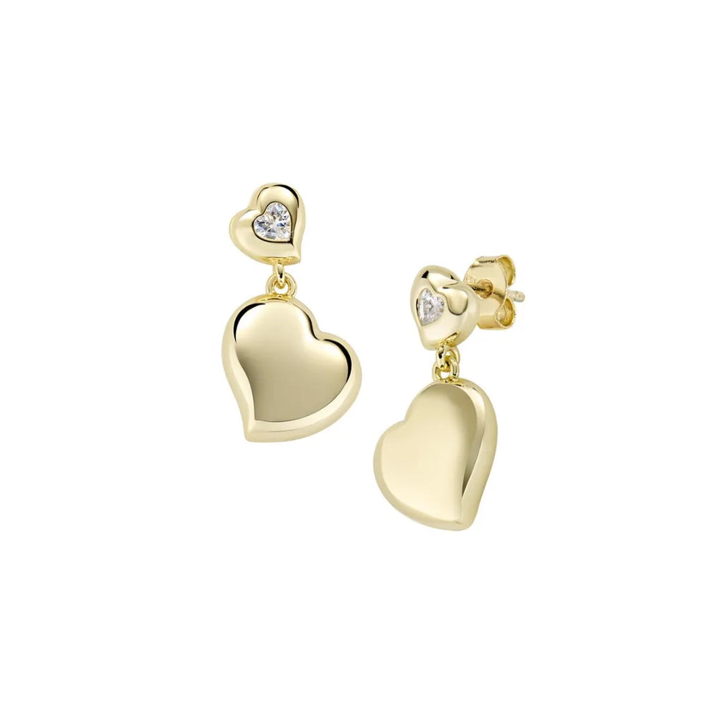 Orecchini Cuori Gemelli con Zircone in Argento Dorato ORHBOLIGBZ