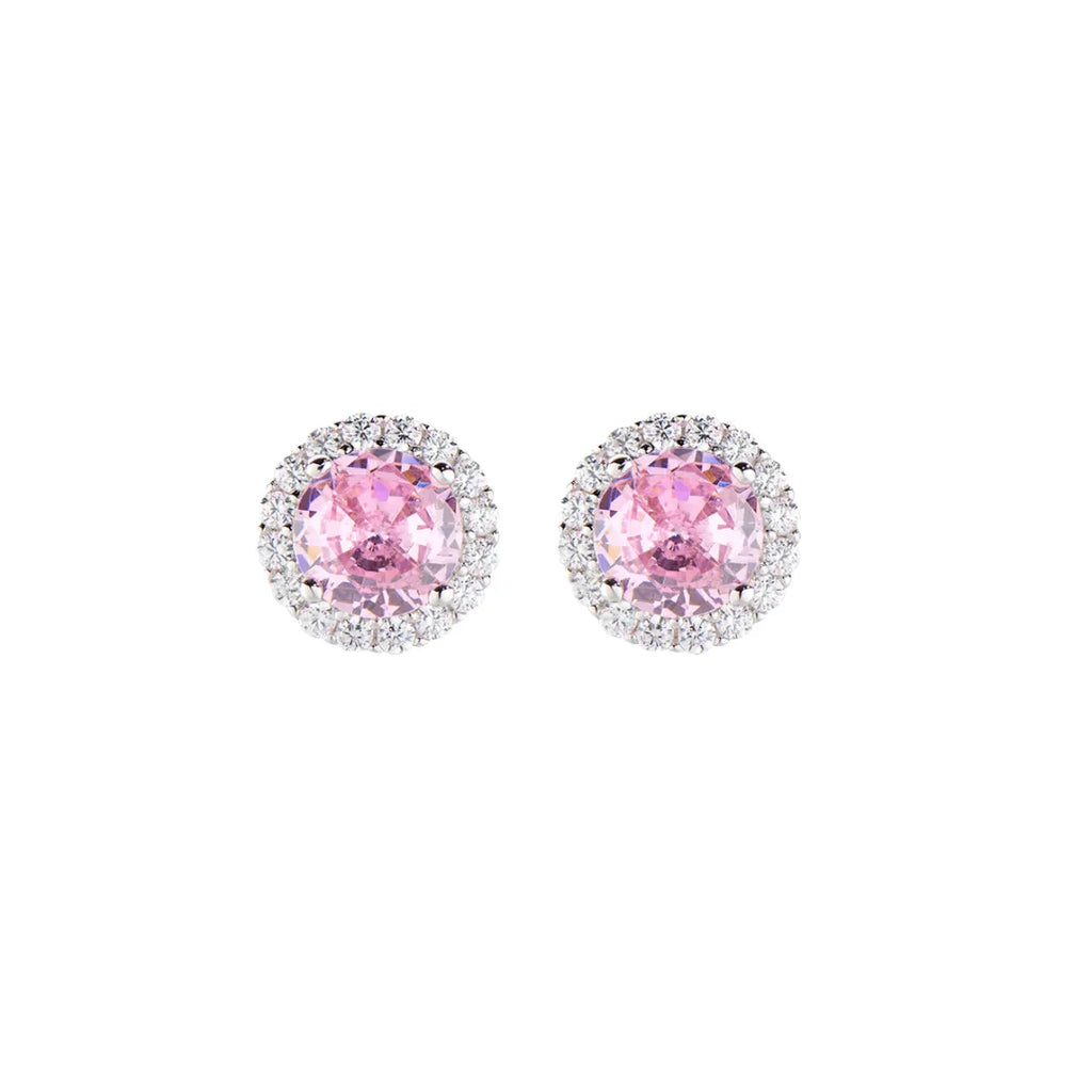 Orecchini Diamond con Zircone tondo Rosa ELUBOBBROZ
