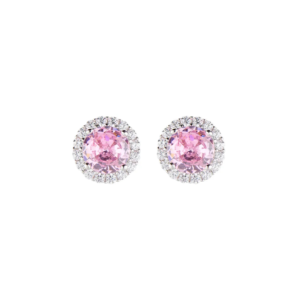 Orecchini Diamond con Zircone tondo Rosa ELUBOBBROZ