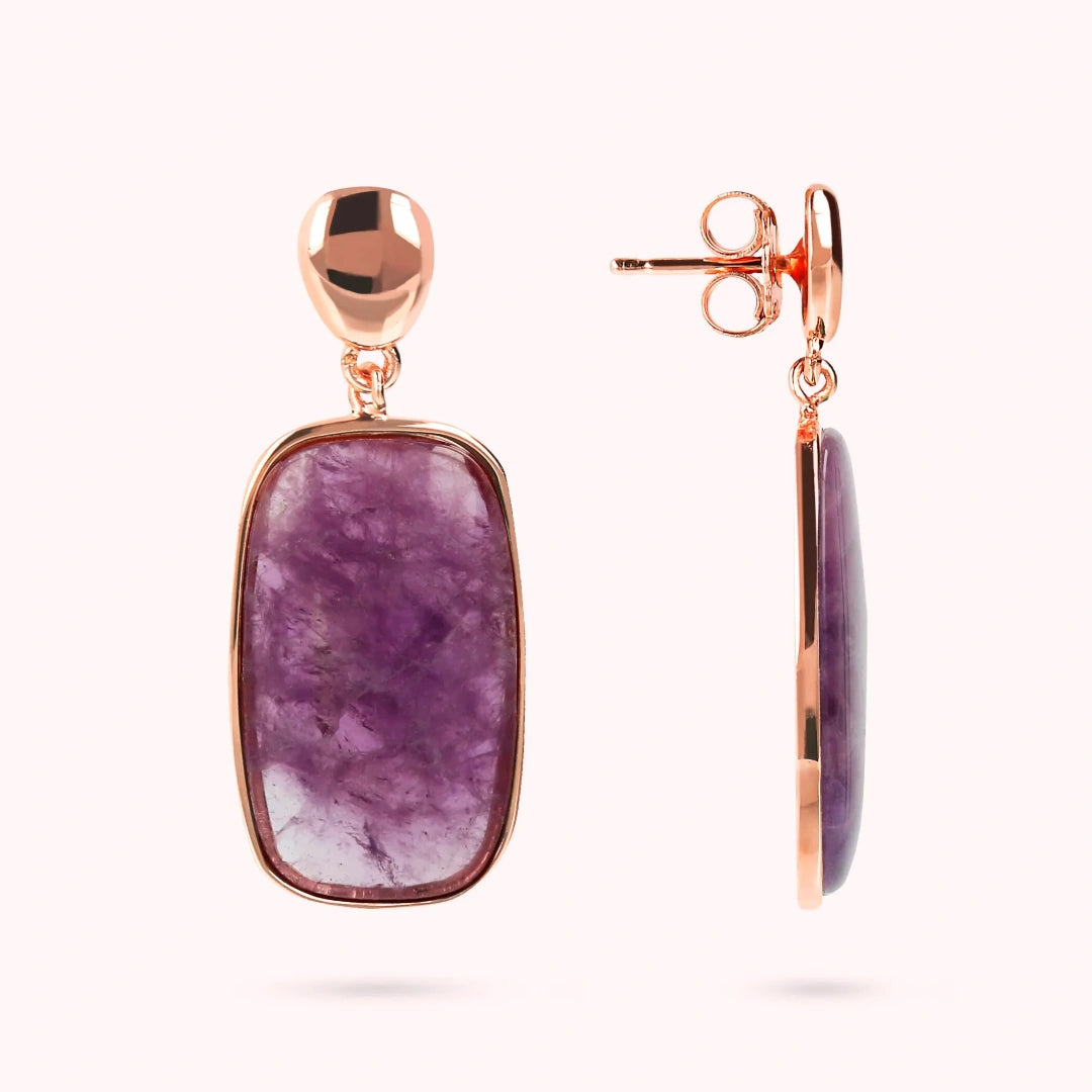 Orecchini Pendenti Bronzallure Pietra Naturale Taglio a Saponetta viola Ametista WSBZ02097.AM