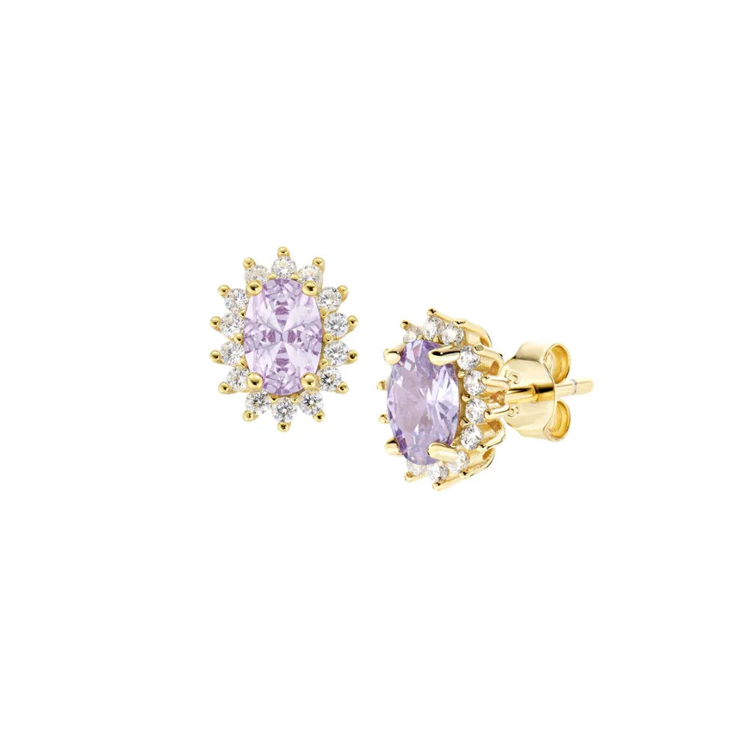 Orecchini Royal Lady Mini Dorati con Zircone Lilla in Argento ORLDPGBLA