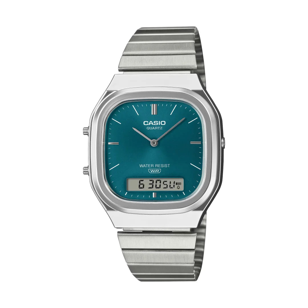 Orologio Analogico Digitale Casio Acciaio e Quadrante Petrolio AQ-240E-3AEF