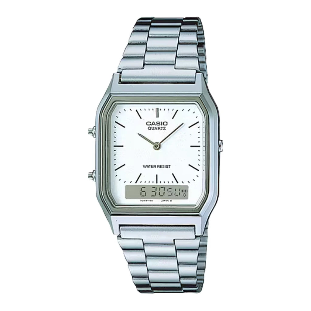 Orologio Analogico e Digitale Casio Acciaio e Quadrante Bianco AQ-230A-7DMQ
