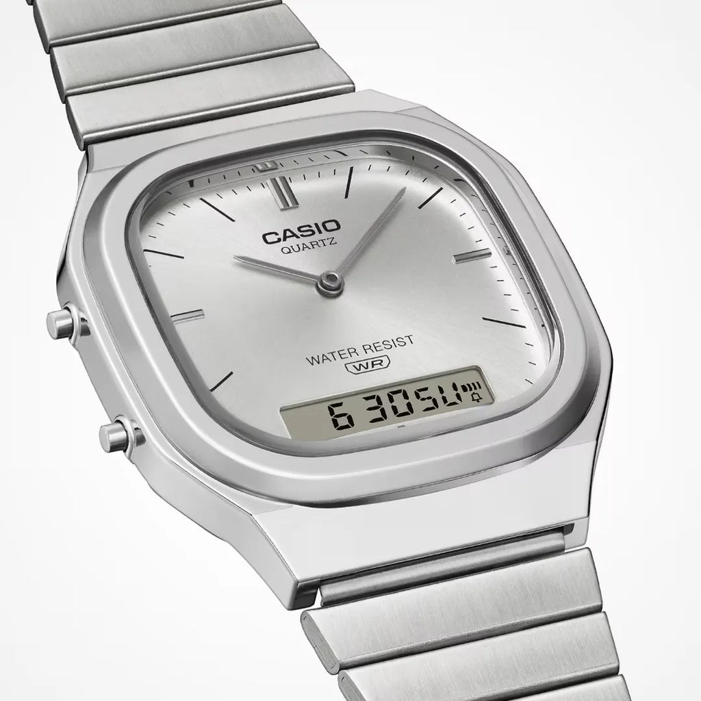 Orologio Analogico e Digitale Casio Acciaio e Quadrante Bianco AQ-240E-7A