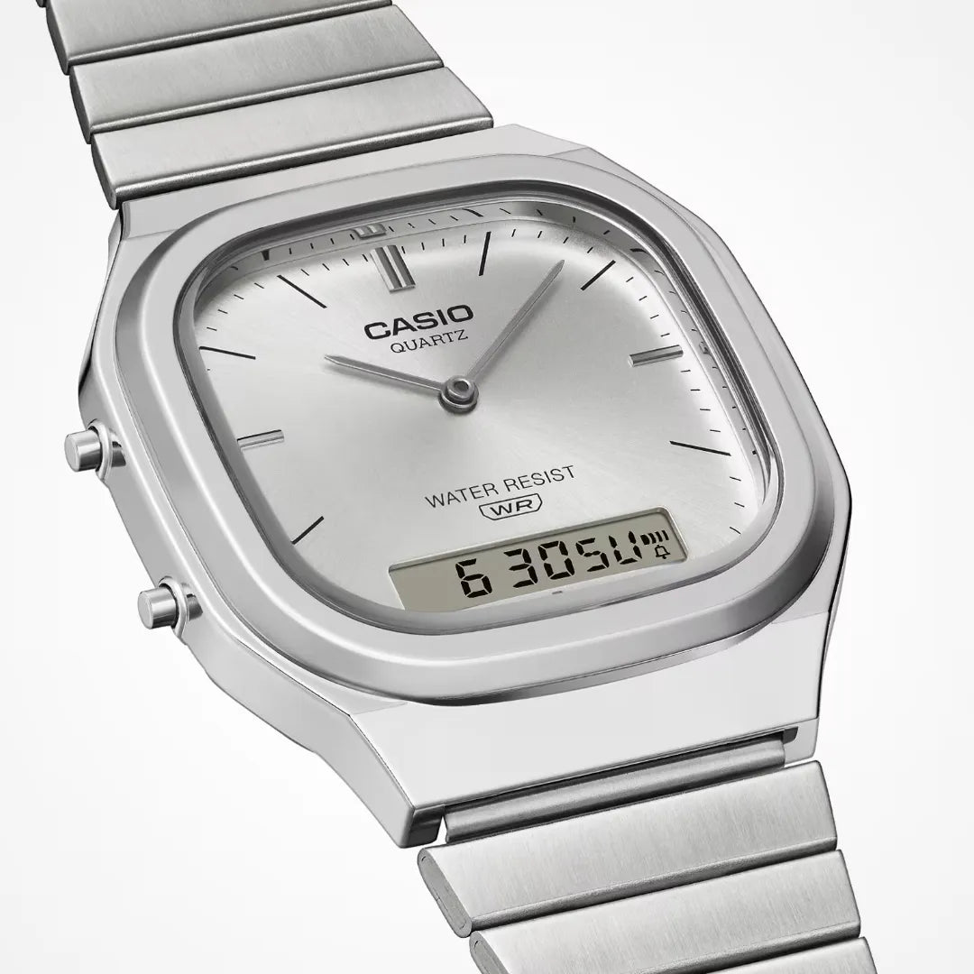 Orologio Analogico e Digitale Casio Acciaio e Quadrante Bianco AQ-240E-7A