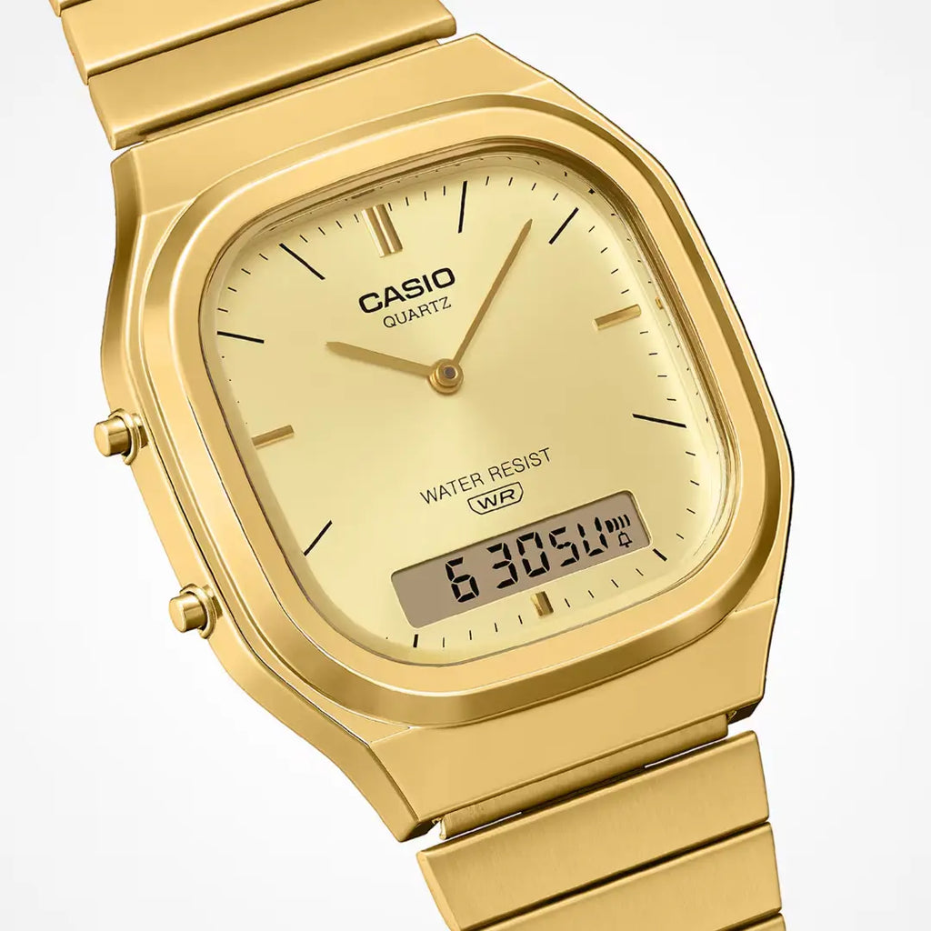 Orologio Analogico e Digitale Casio Cassa e Cinturino Acciaio Dorato AQ-240EG-9AEF